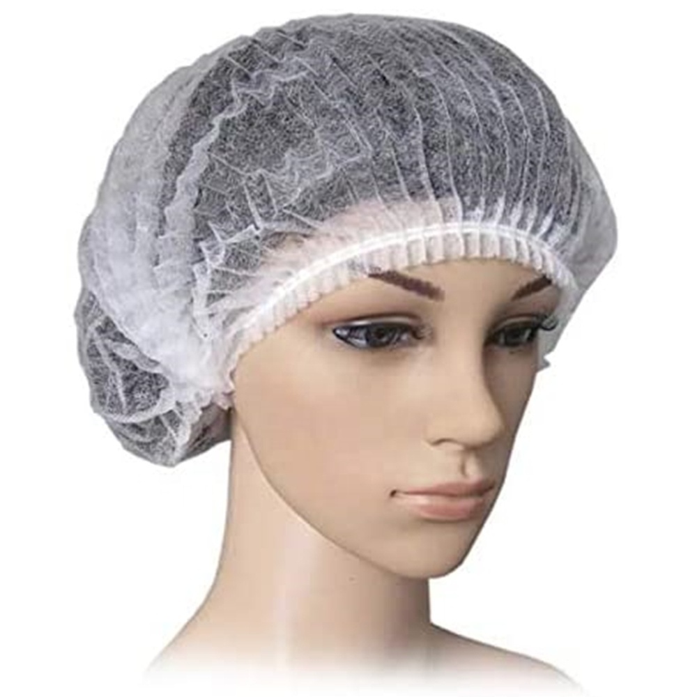 JUENYA Crimped Bouffant Scrub Cap Mushroom Strip Hair Net Bonnets Hospital Nurse Cap PP Non Woven Pleated Disposable Mob Cap