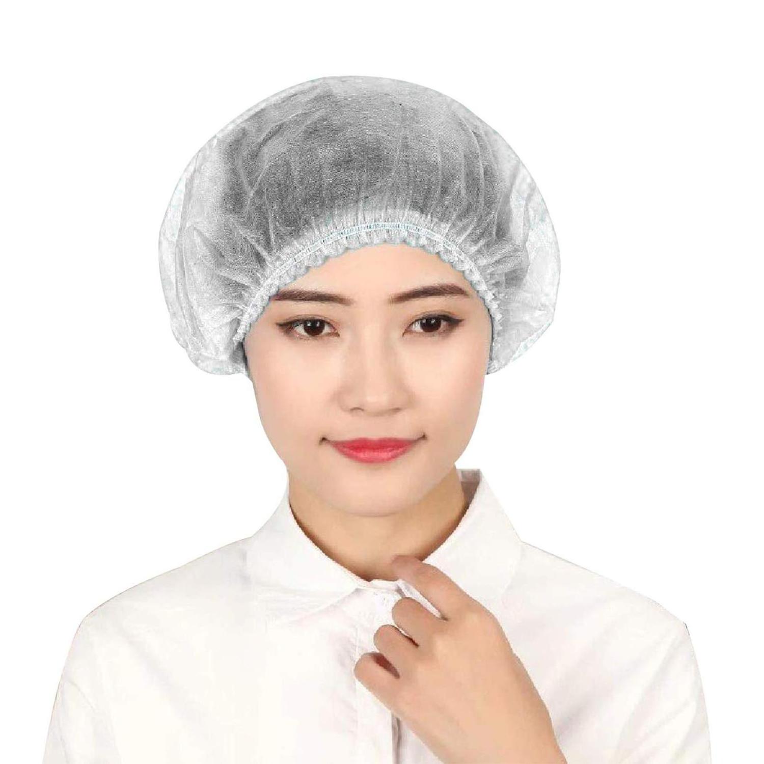 JUENYA Crimped Bouffant Scrub Cap Mushroom Strip Hair Net Bonnets Hospital Nurse Cap PP Non Woven Pleated Disposable Mob Cap