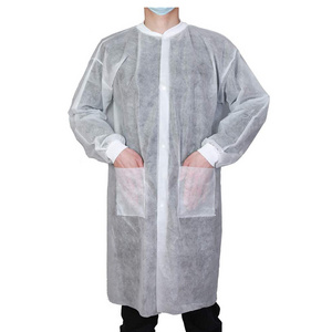 Disposable Lab Coat Nonwoven PP/SMS Visiting lab Gown with Knitted Cuff and Collar Multiple Colors Available Real Factory