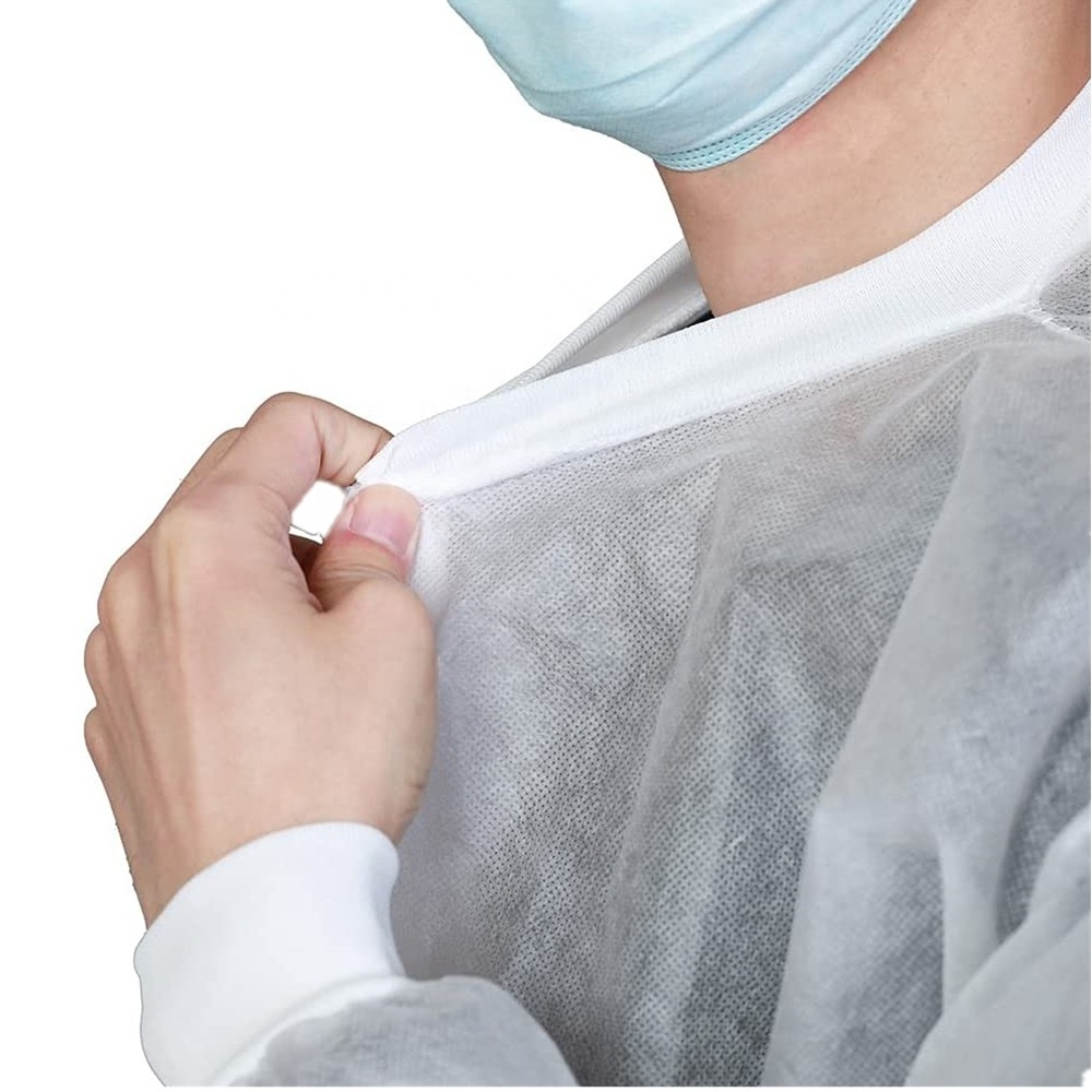 Disposable Lab Coat Nonwoven PP/SMS Visiting lab Gown with Knitted Cuff and Collar Multiple Colors Available Real Factory