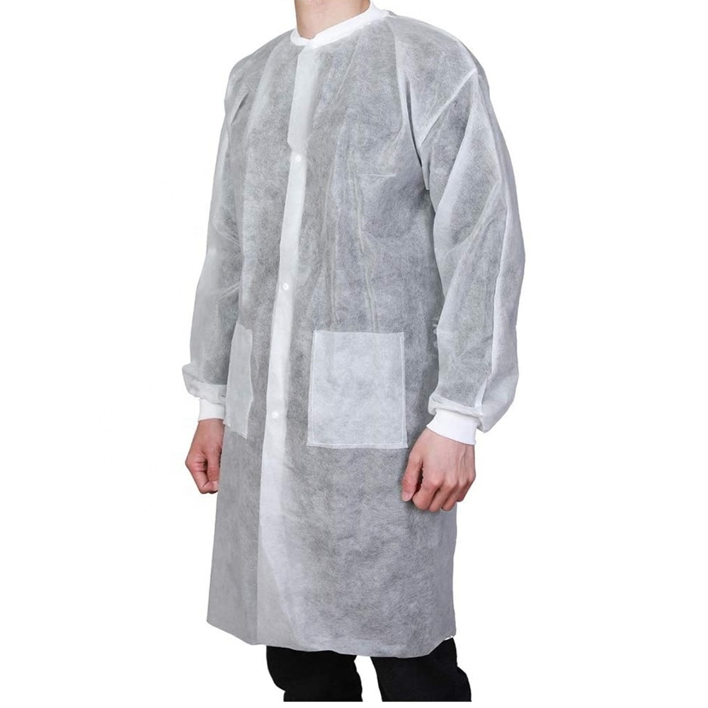 Disposable Lab Coat Nonwoven PP/SMS Visiting lab Gown with Knitted Cuff and Collar Multiple Colors Available Real Factory