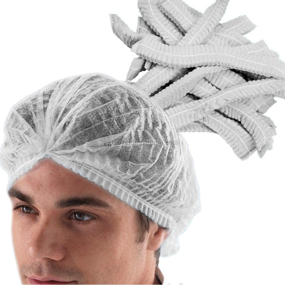 JUENYA Crimped Bouffant Scrub Cap Mushroom Strip Hair Net Bonnets Hospital Nurse Cap PP Non Woven Pleated Disposable Mob Cap