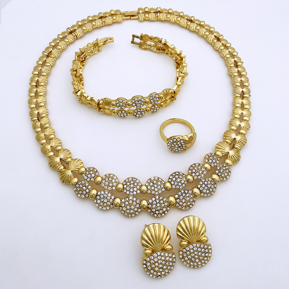 latest Italian Ladies Fine Jewelry Sets Gold Color Women Necklace Earrings African Big Jewelry Wedding Party Gift