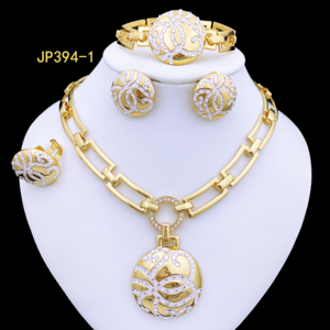 JP394 Italian 18K Gold Plated Jewelry Set Luxury Women Necklaces Earrings Ring Bracelet Dubai Set Jewelry