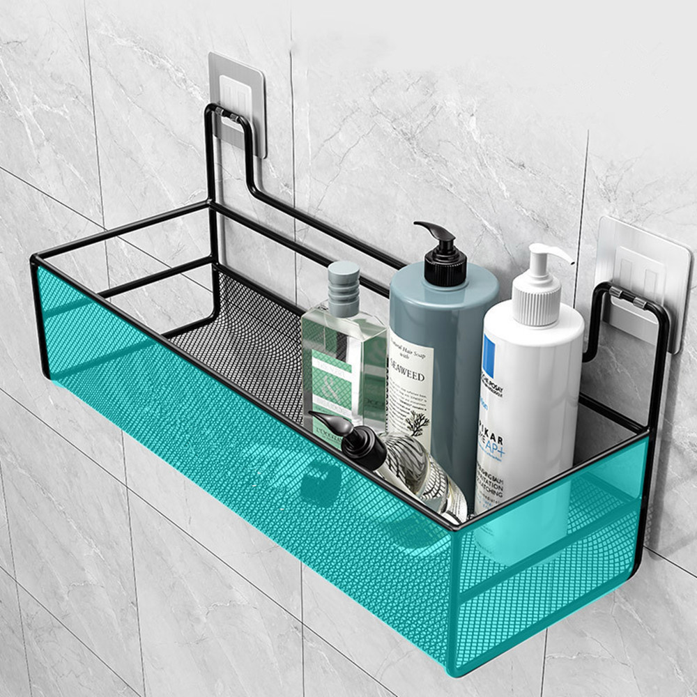 Free Wall Mounted Metal Storage Rack Shelf for Bathroom Kitchen Organizer Wash Table Spices Practical Perforated Rack Home Use