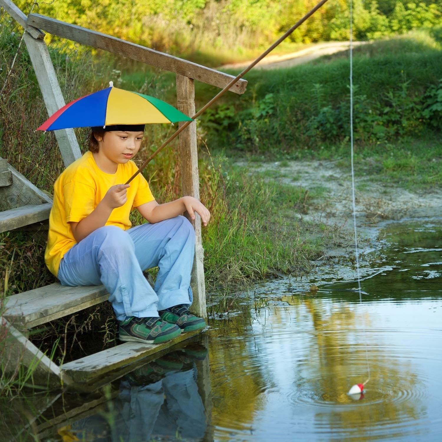 Umbrella Hat Rainbow Adult Multicolor Hands With Head Strap Folding Waterproof Elastic Fishing Headwear Umbrella