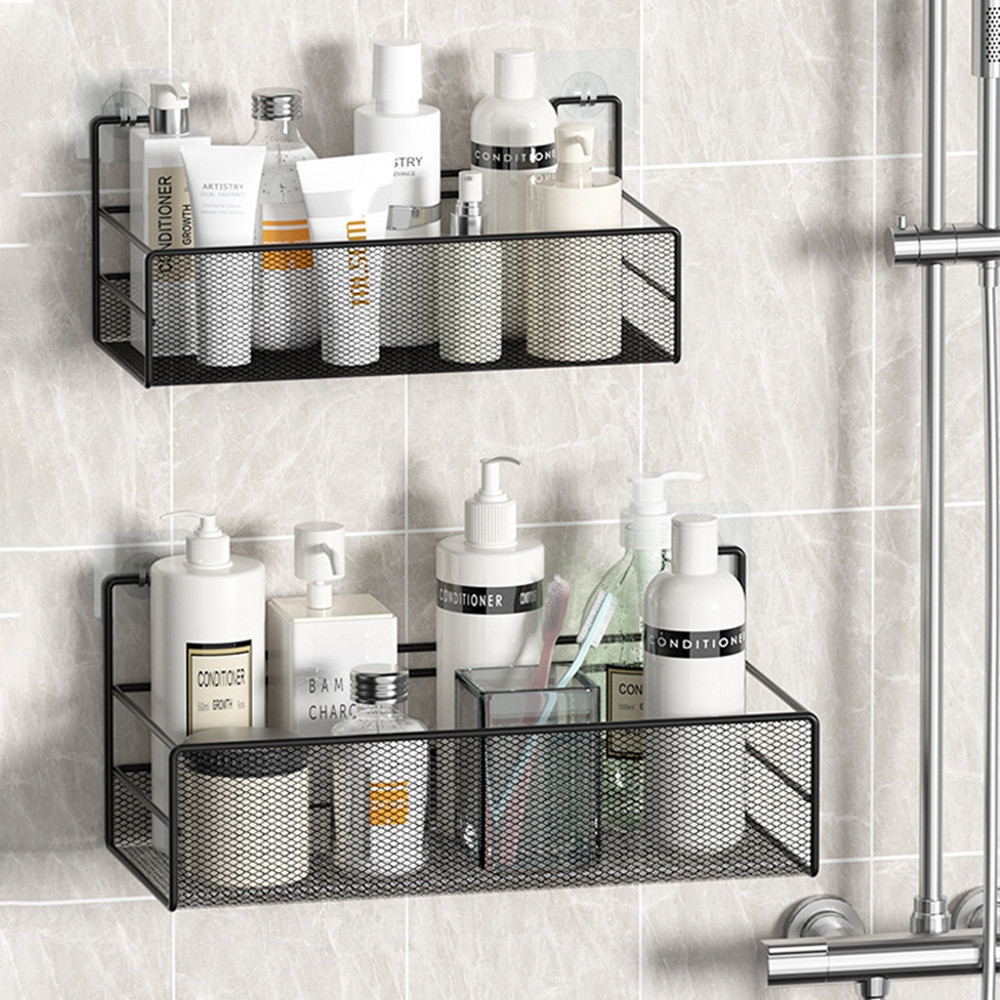 Free Wall Mounted Metal Storage Rack Shelf for Bathroom Kitchen Organizer Wash Table Spices Practical Perforated Rack Home Use