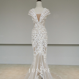 Stunning Exquisite 3D Flowers Lace Appliqued Mermaid Wedding Dresses Real plus size dress