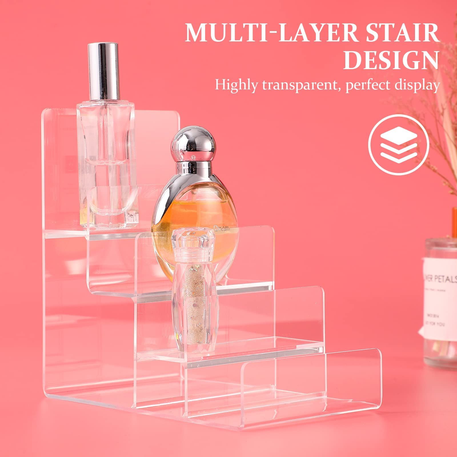 Acrylic Display Stand Clear Riser Display Shelf Perfume Organizer for Figures Step Acrylic Wallet Purse Glasses Display