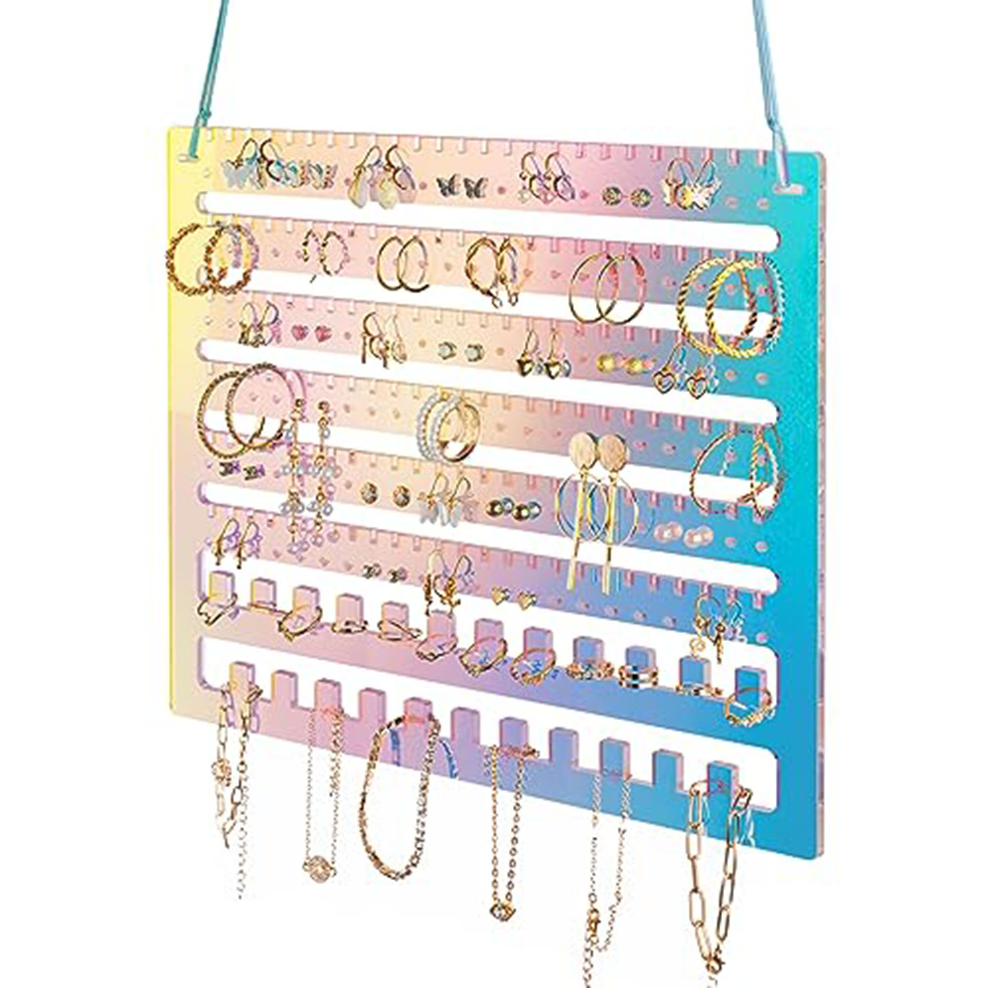 Iridescent Acrylic Hanging Earring Organizer, Wall Mount Jewelry Organizer Rack, Wall Earring Holder with 132 Earring Holes