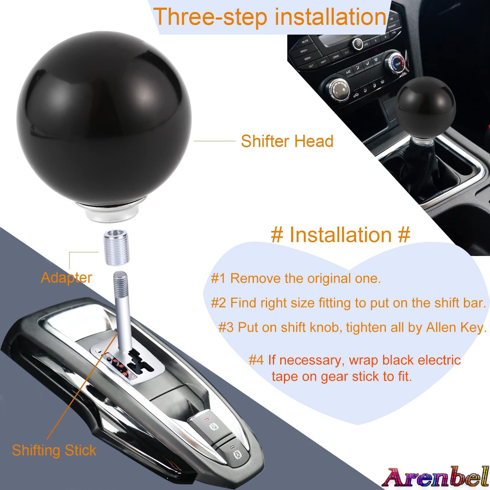 Black 8 Ball Gear Knob / Short shifter Knob For Universal Car Acrylic BLACK 8 Ball For