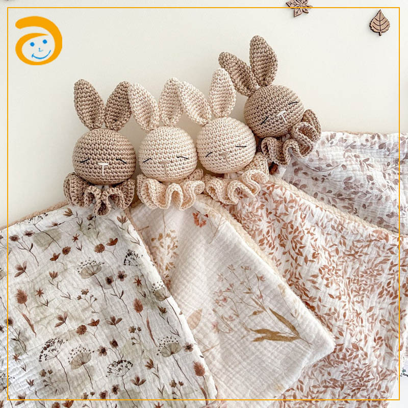 Bunny head Cotton Blanket Crochet Muslin Baby Custom Crochet Toy