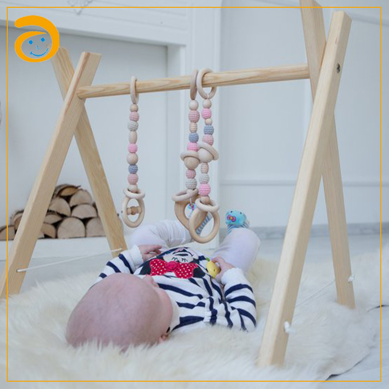 Kid Toys Wood Gym Frame Baby Wooden Foldable Play Gym With teething toy