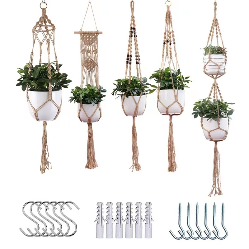 2023 Years Macrame Plant Hangers Indoor Hanging Planter Basket with Wood Beads Decorative for Home Decor