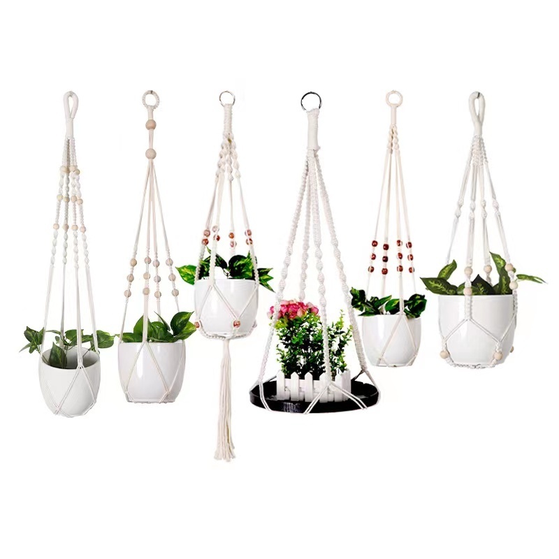 2023 Years Macrame Plant Hangers Indoor Hanging Planter Basket with Wood Beads Decorative for Home Decor