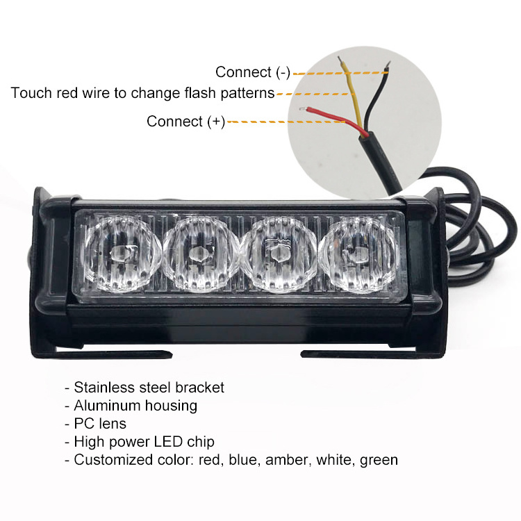 12V 5 inches red blue red white amber LED vehicle strobe light directional grille flashing warning light