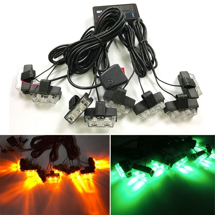 12V 24V 8X2LED 16LED Vehicle Car Strobe LED Light Amber Green Grille LED Emergency Warning Flash Strobe Light