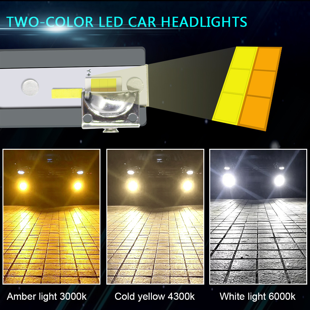 60W 8000LM tri color led headlight bulb H1 H3 H4 H7 car led headlight