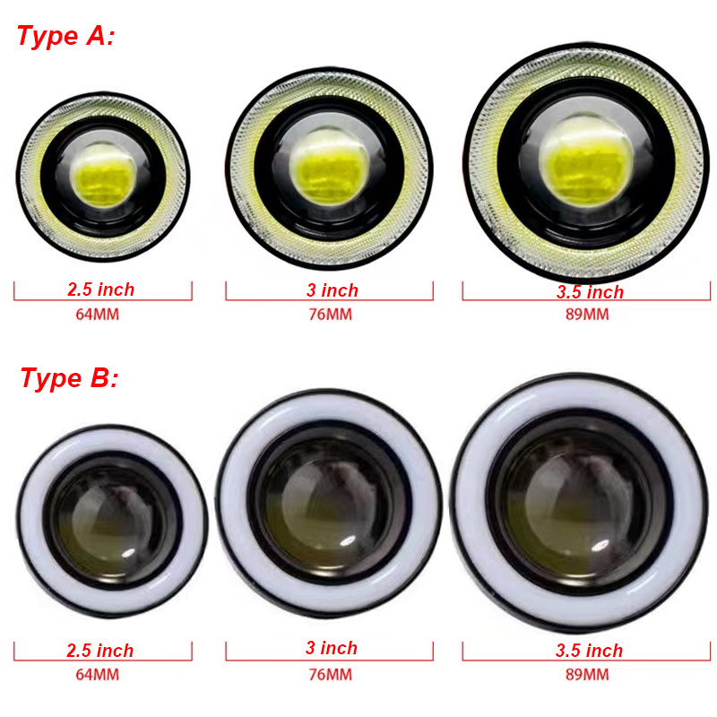 3.5inch 3inch 2.5inch 64mm 76mm 89mm LED angel eyes fog lamp for 12V car COB dual color angel eyes projector lens fog light bulb