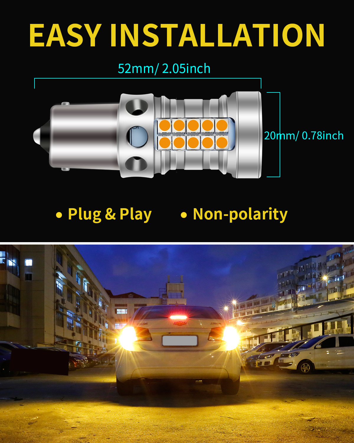 Super Bright BA15S 7506 1156A 1003 1141 P21W Turn Signal Light 1156 LED Bulbs Amber Yellow CANBUS Error Free LED Bulbs