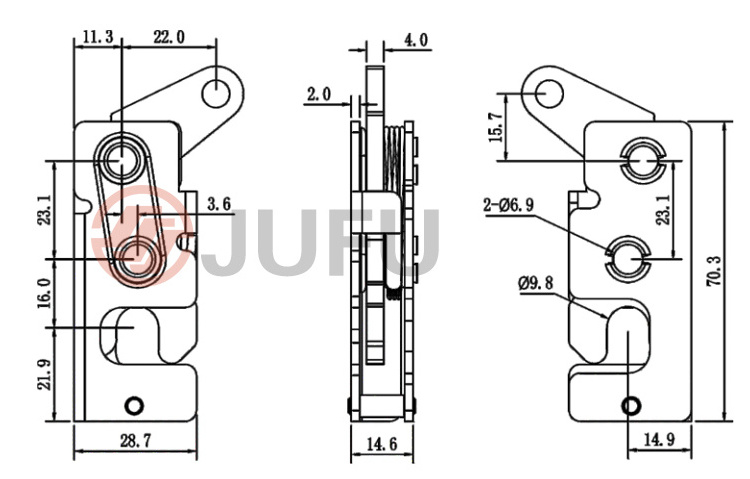 Impact closing Lock mini Rotary Latches Door Panel Metal Concealed Left hand Rotary Latch with Rotary Manual Bear Claw Latch