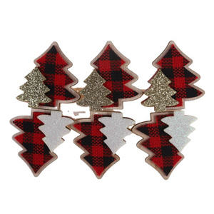 Home Party Mini Decorations Christmas Snowflake Wooden Clips Red Black Plaid Wood Clothespins