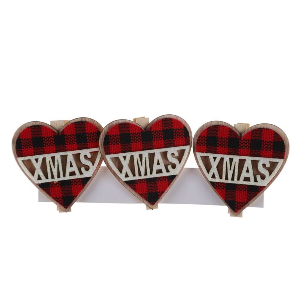 Home Party Mini Decorations Christmas Snowflake Wooden Clips Red Black Plaid Wood Clothespins