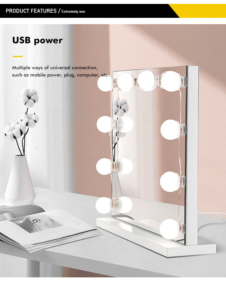 Hot 10 Diy Hollywood Style Dimmable Bulbs Led Makeup Vanity Mirror Light With Usb Mirror Lighting Fixture Strip For Bathroom