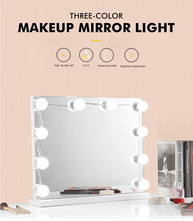 Hot 10 Diy Hollywood Style Dimmable Bulbs Led Makeup Vanity Mirror Light With Usb Mirror Lighting Fixture Strip For Bathroom