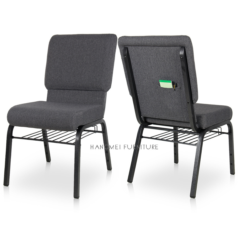 Free Sample Cheap Stackable Black Metal Frame gray Chairs For Church Pulpit