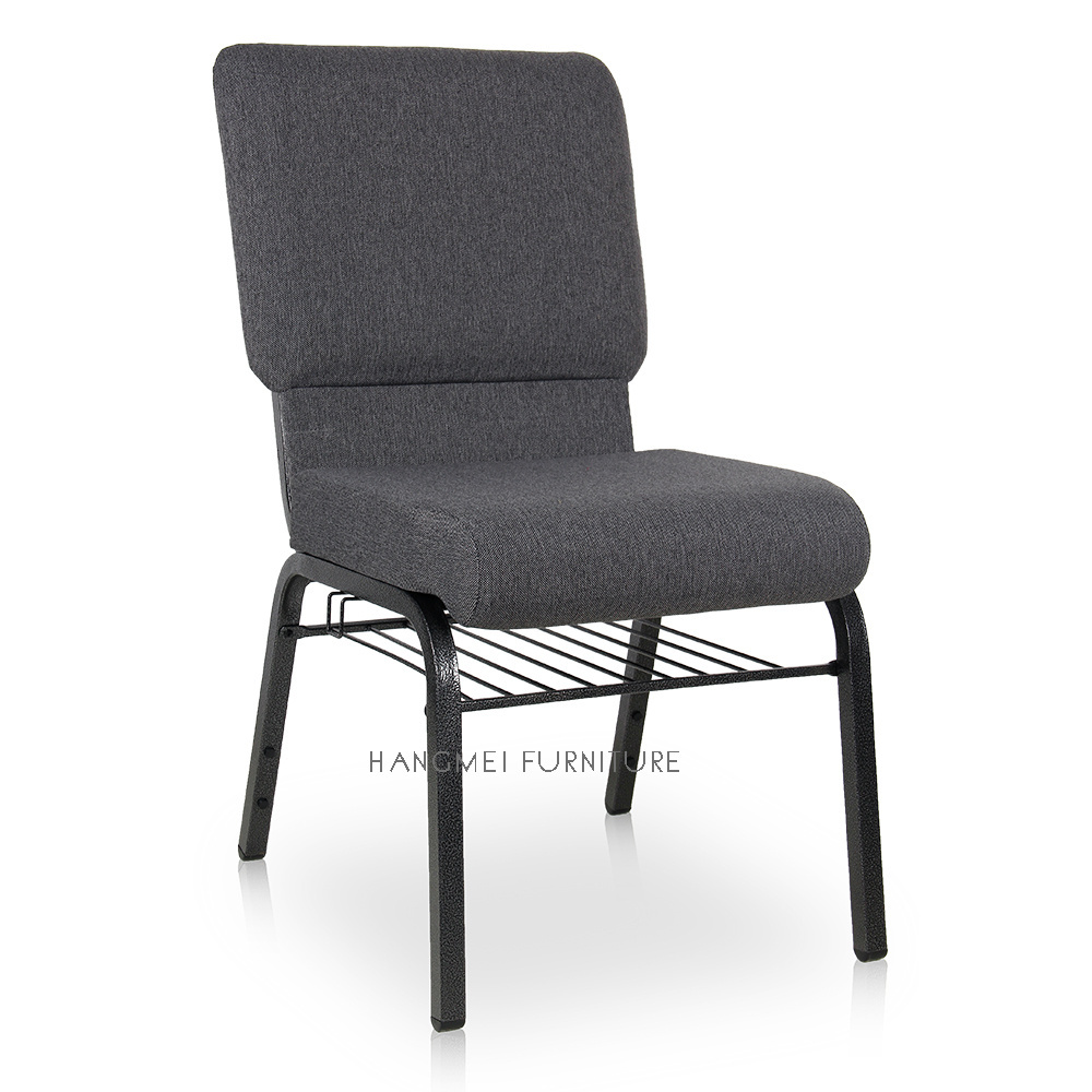 Free Sample Cheap Stackable Black Metal Frame gray Chairs For Church Pulpit