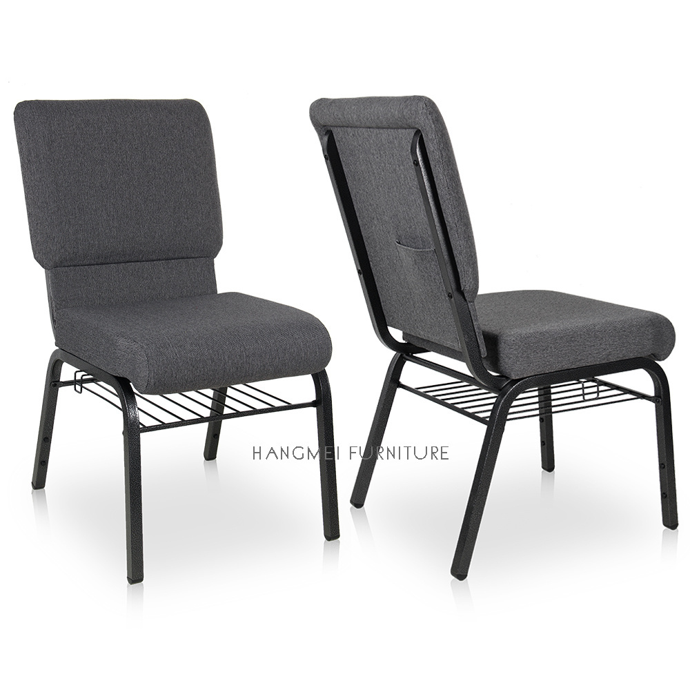 Free Sample Cheap Stackable Black Metal Frame gray Chairs For Church Pulpit