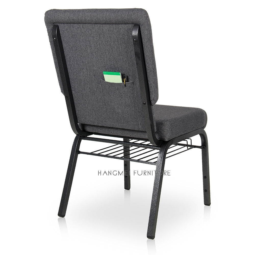 Free Sample Cheap Stackable Black Metal Frame gray Chairs For Church Pulpit