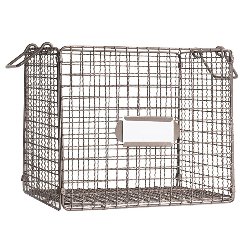 High quality square storage basket multifunctional black metal storage basket steel wire folding storage basket