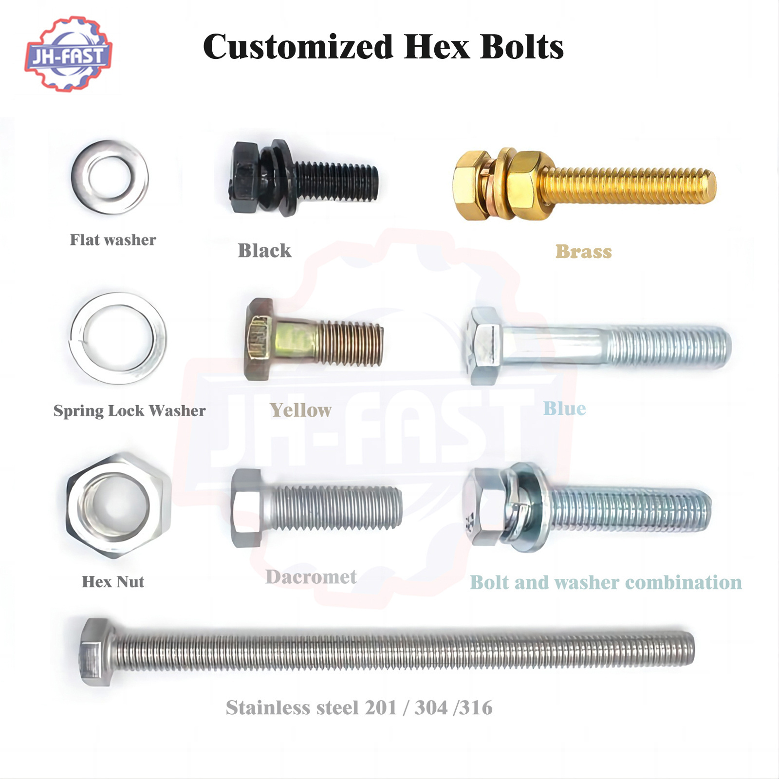 Fasteners manufacturers brass Stainless carbon steel Black allen carriage bolt hex flange lifting eye T u bolt hex bolt and nut