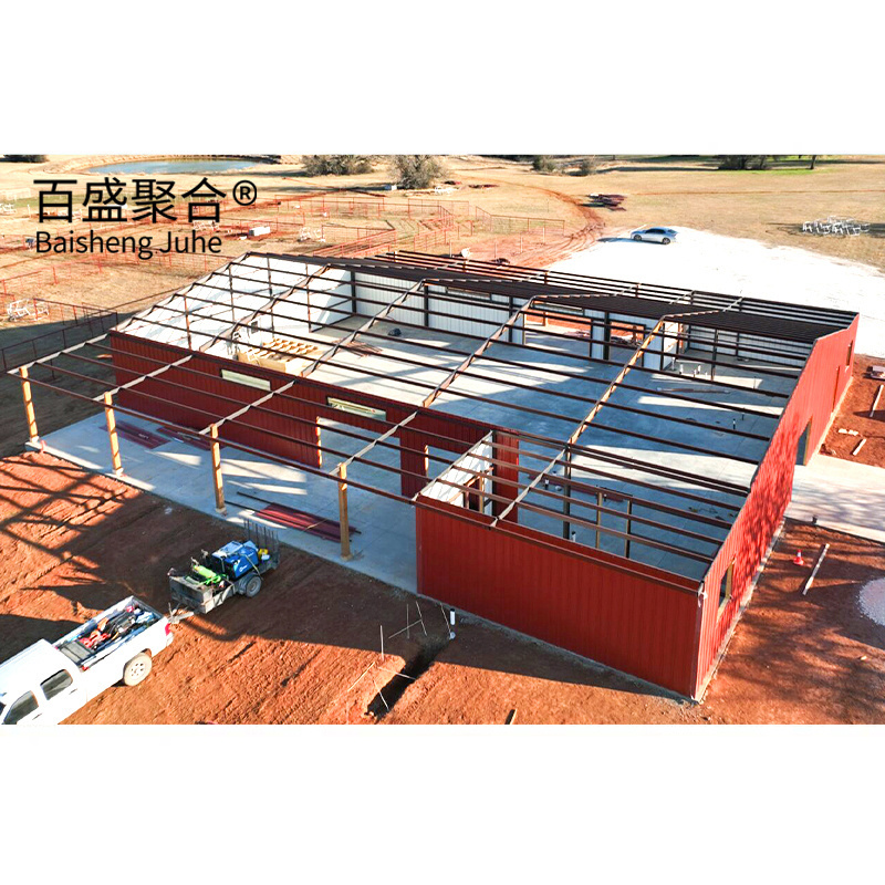 Function Design Red Iron Steel Structure For Sale Commercial Shed Pre Engineering Church Metal Materials Sandwich Panel Building