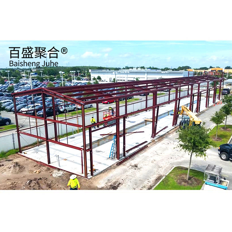 Function Design Red Iron Steel Structure For Sale Commercial Shed Pre Engineering Church Metal Materials Sandwich Panel Building