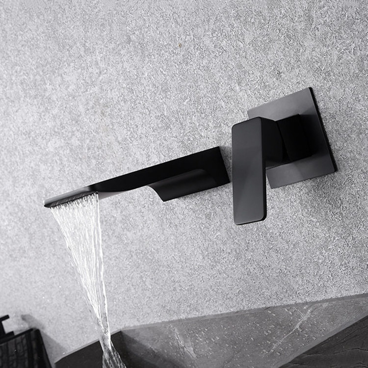 Waterfall 2 hole wall mounted sink basin mixer tap widespread bathroom faucet