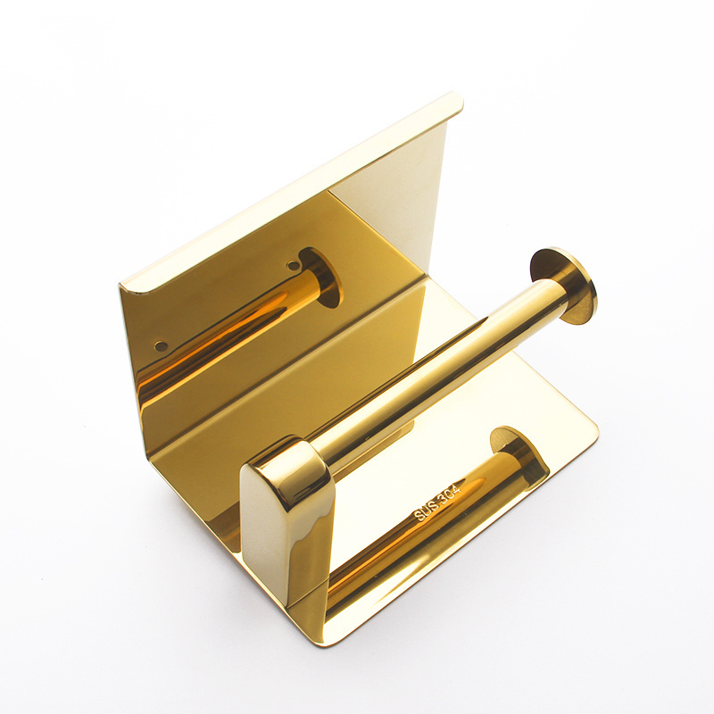 Gold kitchen bathroom towel roll holder dispenser stainless steel 304 gold paper tissue toilet holders with shelf