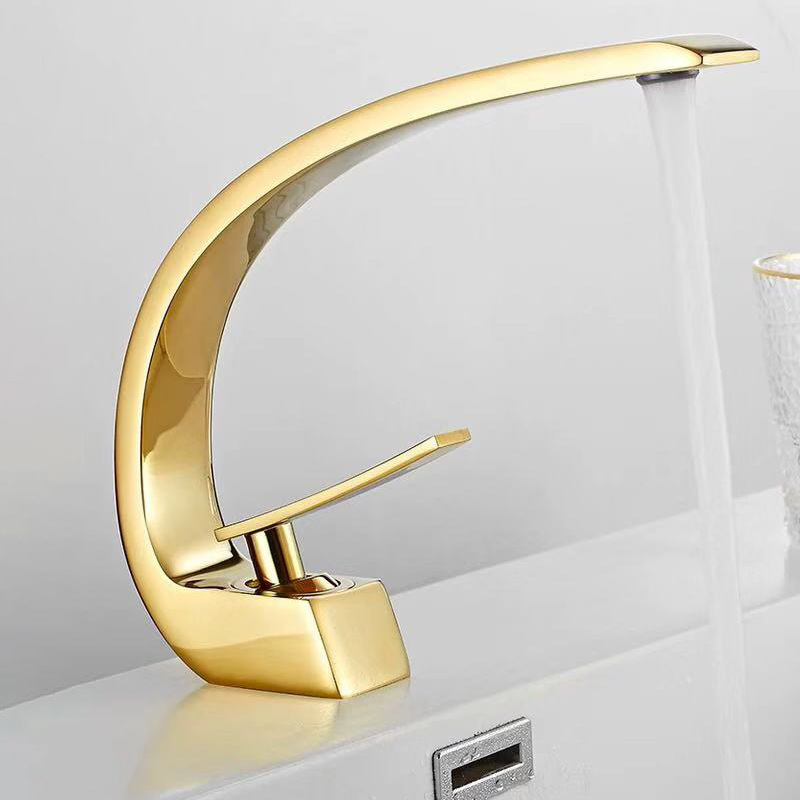 Hotel bathroom hot and cold wash hand sink tap deck mount golden plated brass basin faucets