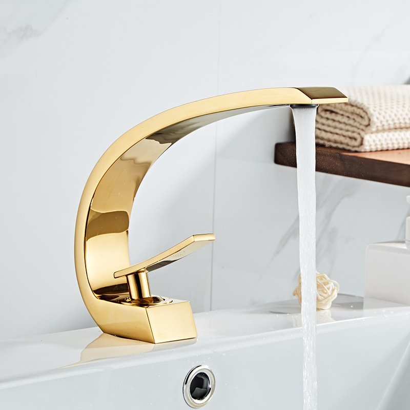 Hotel bathroom hot and cold wash hand sink tap deck mount golden plated brass basin faucets