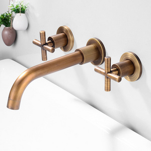 Bronze brass material double cross handle three hole wall mounted bathroom sink basin faucets