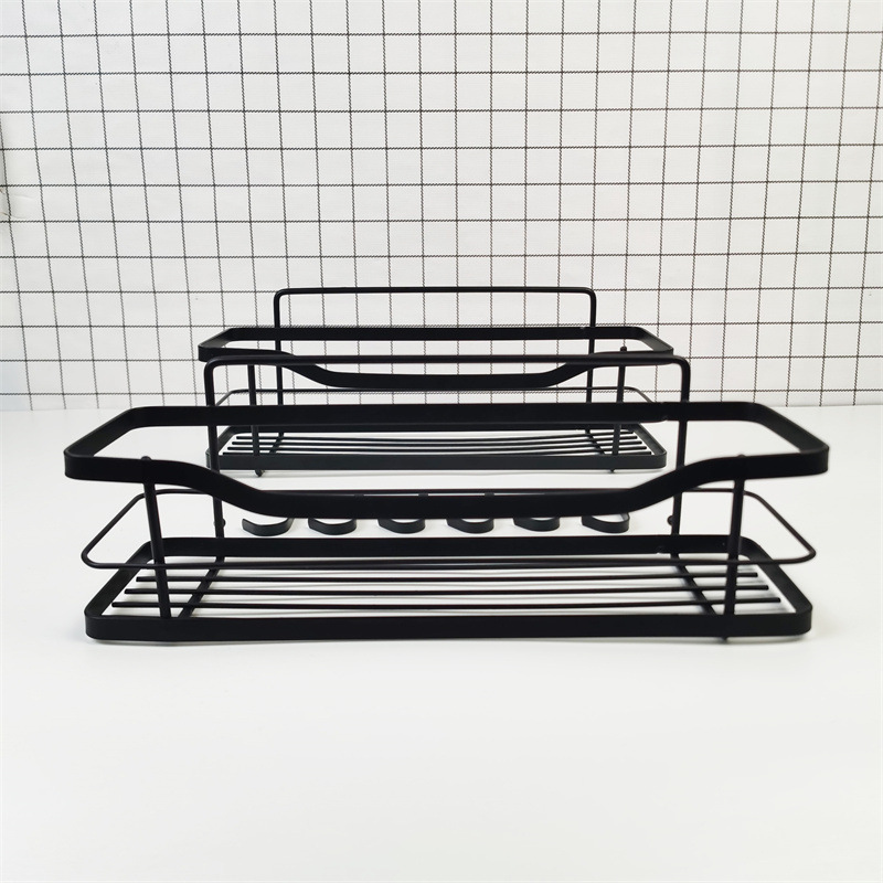 Black Self Adhesive Stainless Steel Wall Mounted Shower Caddy Bracket Shower Set Bathroom Shelf