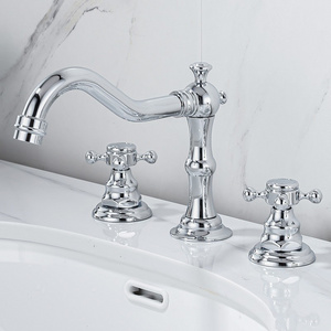 Silver chrome brass double handle three hole hotel hot cold water sink faucet basin face mixer faucets