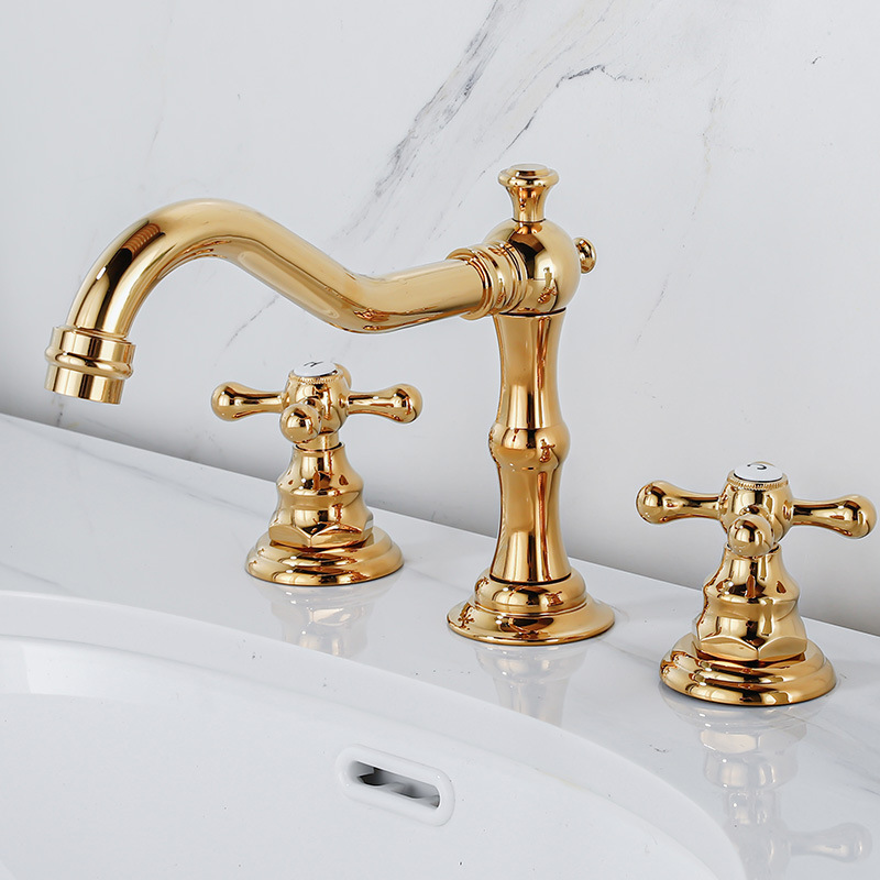 Silver chrome brass double handle three hole hotel hot cold water sink faucet basin face mixer faucets