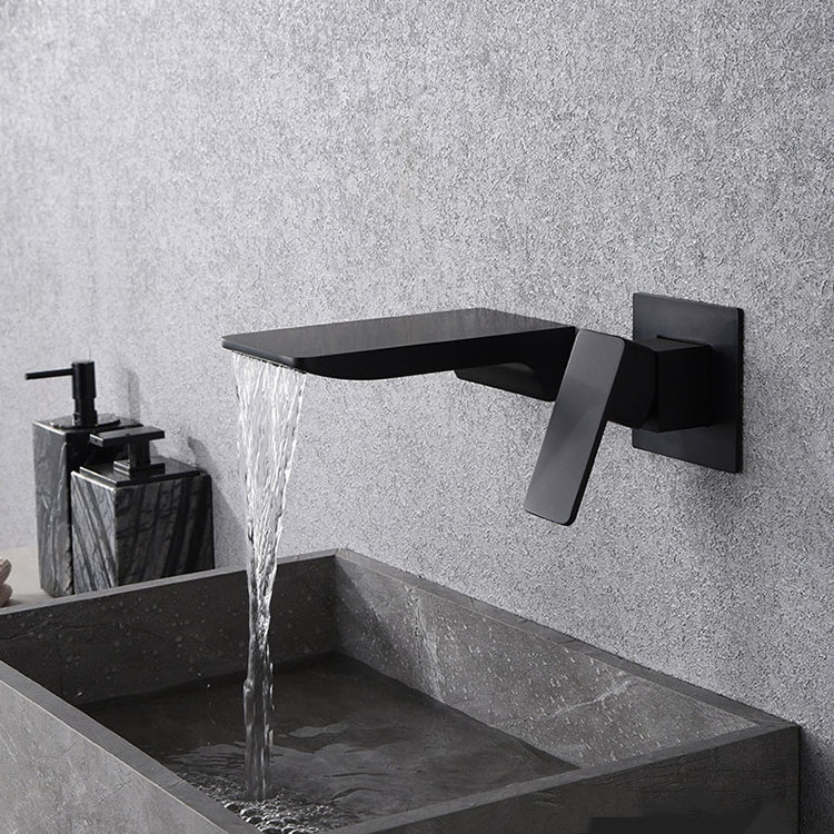 Waterfall 2 hole wall mounted sink basin mixer tap widespread bathroom faucet