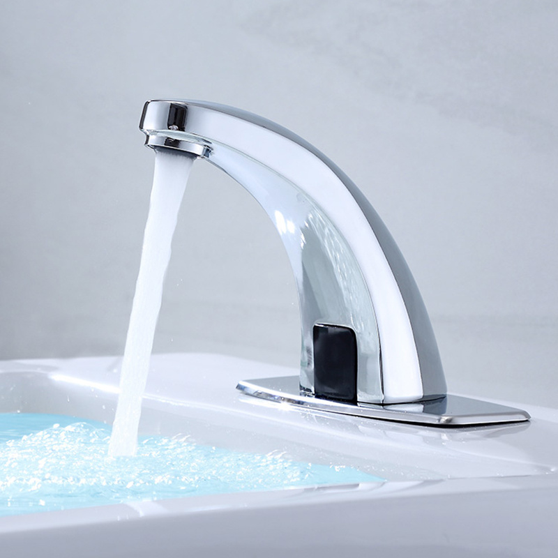 Public bathroom chrome electric water mixer faucet automatic waterfall touchless sensor infrared tap basin faucet