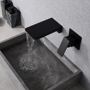 Waterfall 2 hole wall mounted sink basin mixer tap widespread bathroom faucet