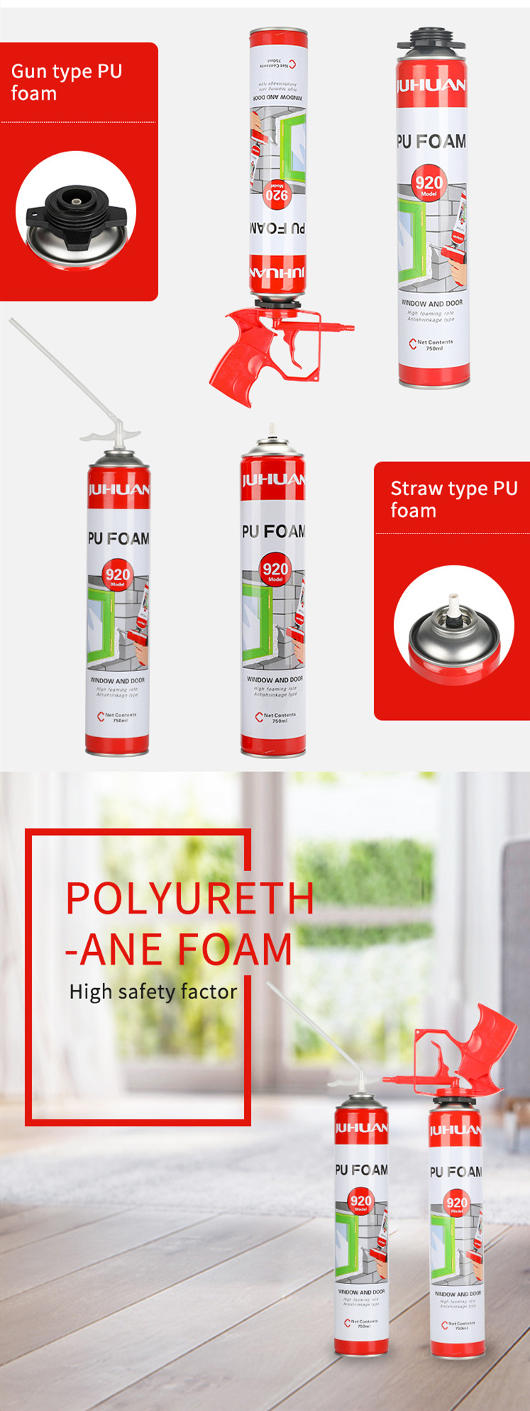 [JUHUAN] Closed Cell Foam Expanding Foam Good Hardness Gap Filling Spray Pu Polyurethane Foam