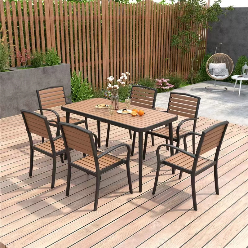 Factory whose Wood slats outdoor chairs and table Aluminum table plastic